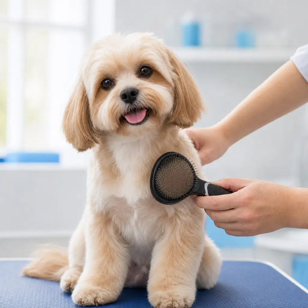 Cachorro escovado no serviço de estética da Petcenter, em Bauru